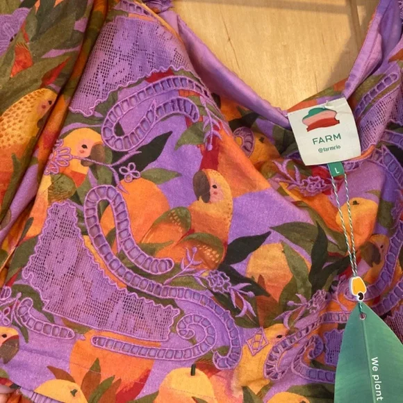 Farm Rio Mango Print Lilac Crop Top - Picture 2 of 7